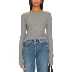 ENZA COSTA Cashmere Easy Cuffed Crew Top Womens Small Smoke Gray Long Sleeve Tee